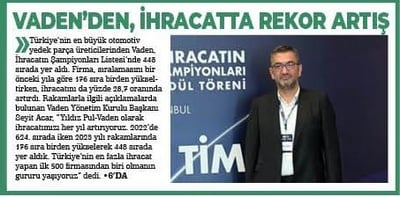 Vaden'den İhracatta Rekor Artış