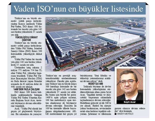 Vaden on the ISO's Top Companies List