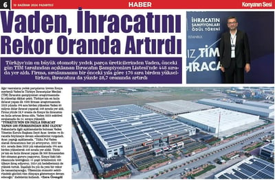 Vaden, İhracatını Rekor Oranda Arttırdı