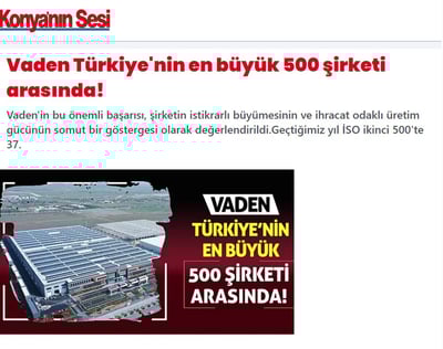 Vaden parmi les 500 plus grandes entreprises de Turquie !